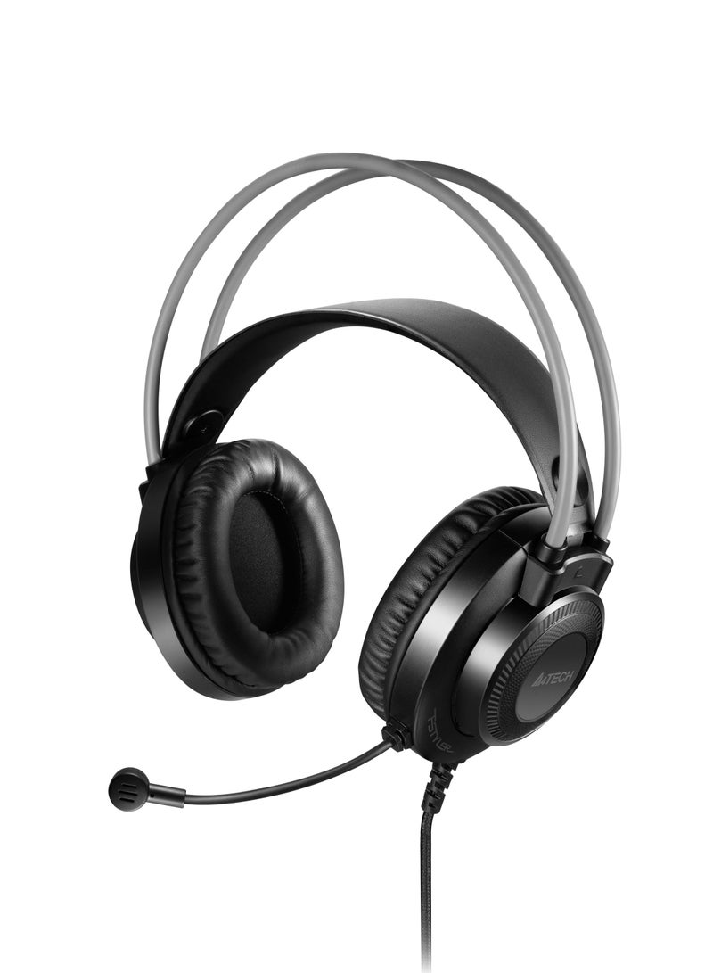 Fstyler Confrenece Usb On Ear Headphone FH-200U, Dsp Sterio With Noise Canceling Mic, Tangle-Free Braided Cable, For Windows 7/8/8.1/10, Mac OS X, Grey