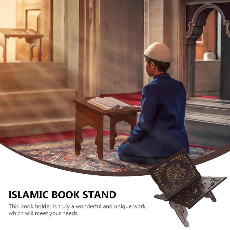 Wooden Quran Book Stand Eid Ramadan Holy Book Stand Religious Book Shelf Islamic Prayer Book Holder Muslim Festival Gifts Black Wooden Sacred Muslim Text Holder - Image 4