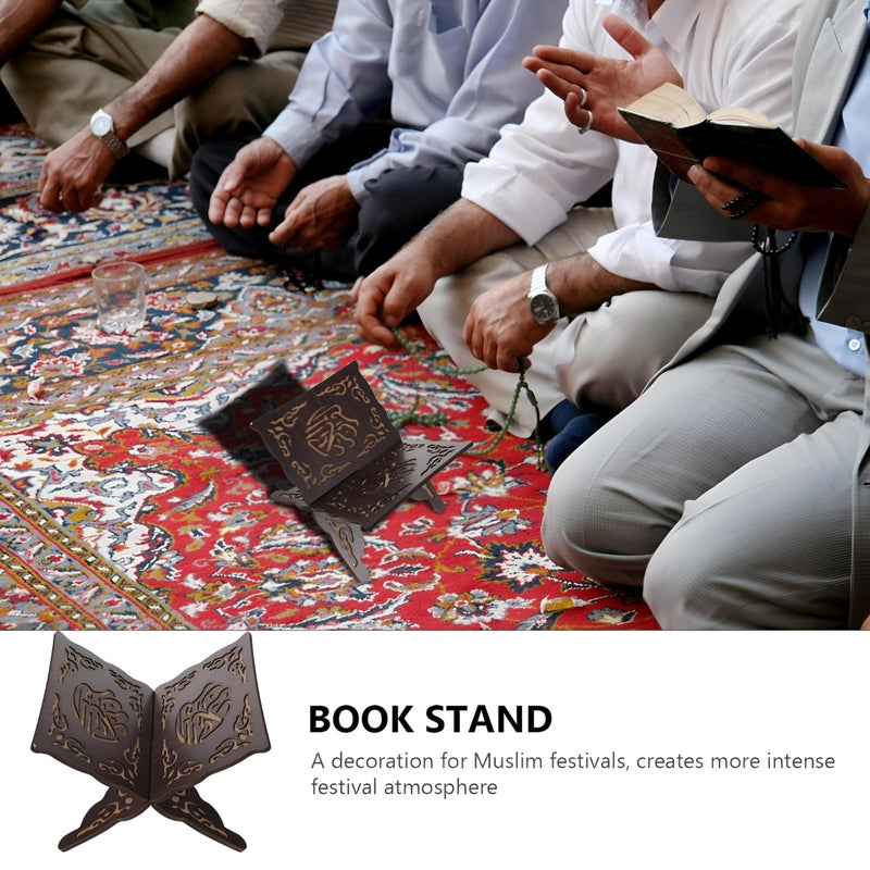 Wooden Quran Book Stand Eid Ramadan Holy Book Stand Religious Book Shelf Islamic Prayer Book Holder Muslim Festival Gifts Black Wooden Sacred Muslim Text Holder - Image 2