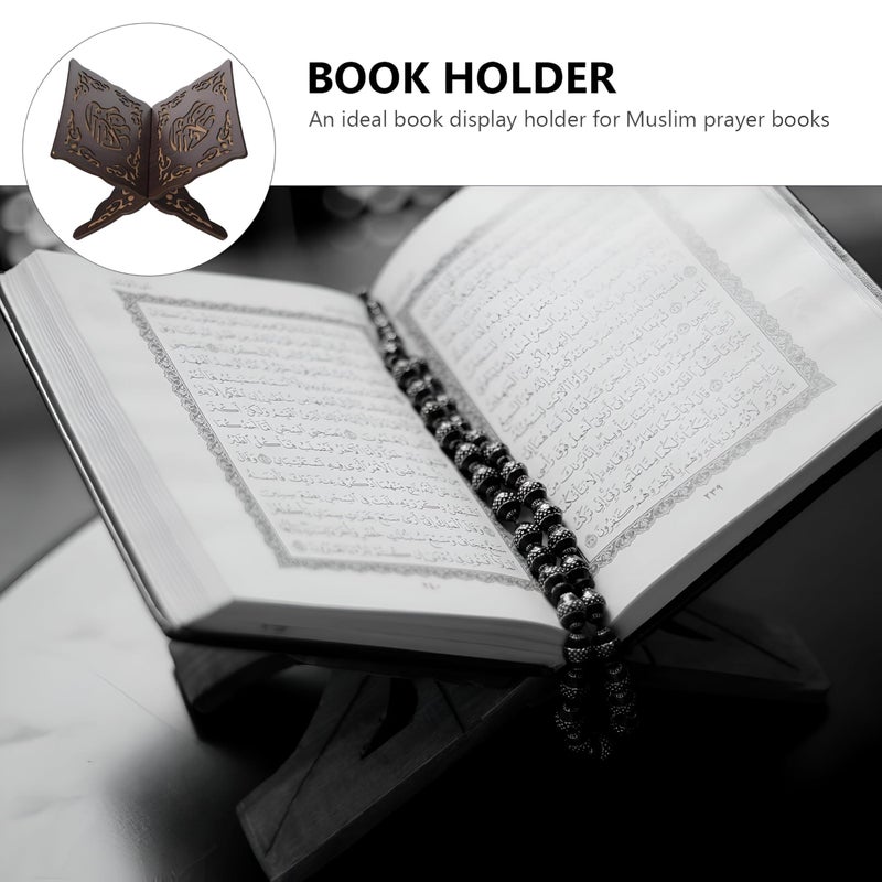 Wooden Quran Book Stand Eid Ramadan Holy Book Stand Religious Book Shelf Islamic Prayer Book Holder Muslim Festival Gifts Black Wooden Sacred Muslim Text Holder - Image 3