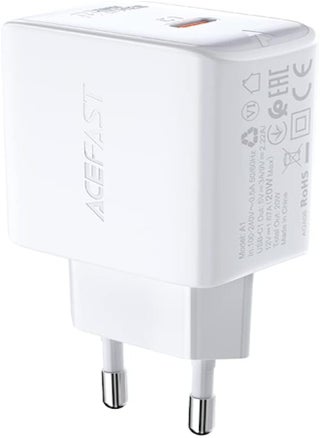 ACEFAST A1 - PD20W Single USB-C Fast Charger (20W - 2.4A - 5V), Support PD20W, QC3.0/QC2.0, FCP, AFC Charging Protocols, Compatible With iPhone 13/12/11, Samsung, Xiaomi, Huawei, Oppo - White - pzsku/ZD3AC5D587312E3949F4BZ/45/_/1716415984/80b407e6-4450-4dd7-b2e9-88ac3d822881