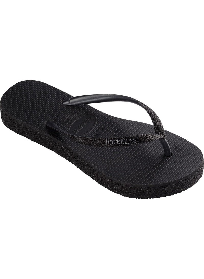 havaianas صنادل نسائية سوداء هاف. منصة رفيعة متلألئة - Image 3