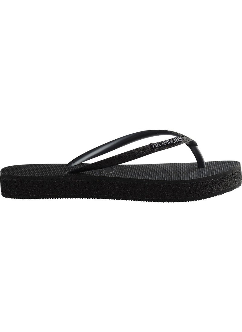 havaianas صنادل نسائية سوداء هاف. منصة رفيعة متلألئة - Image 1