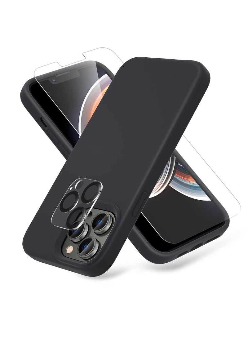 3 in 1 Phone Case Compatible with iPhone 14 6.1 Inch Slim Liquid Silicone 3 Layers Full Covered Soft Gel Rubber Case Cover Black 5Pcs Set - Image 1
