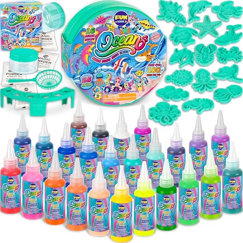 FUN KIDZ Ocean Magic Water Elves Toys Kit FunKidz Aqua Squishy Craft Kit for Kids 25 Bright Ocean Colors Gel 16 Ocan Creature Molds Great Birthday Gift for Boys Girls Summer Activities - Image 1