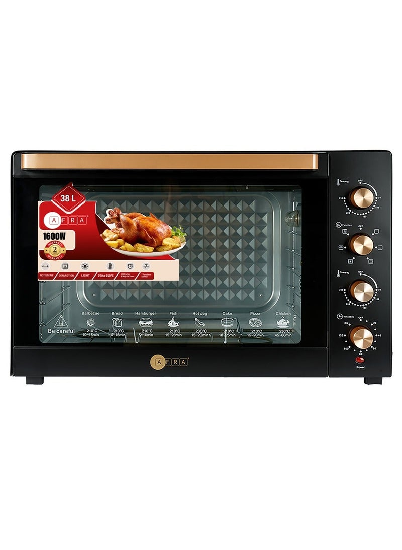 AFRA AF-3816OTBK 38L Electric Oven Toaster 1600W with Convection, Rotisserie & Oven Lamp – Black - Image 1