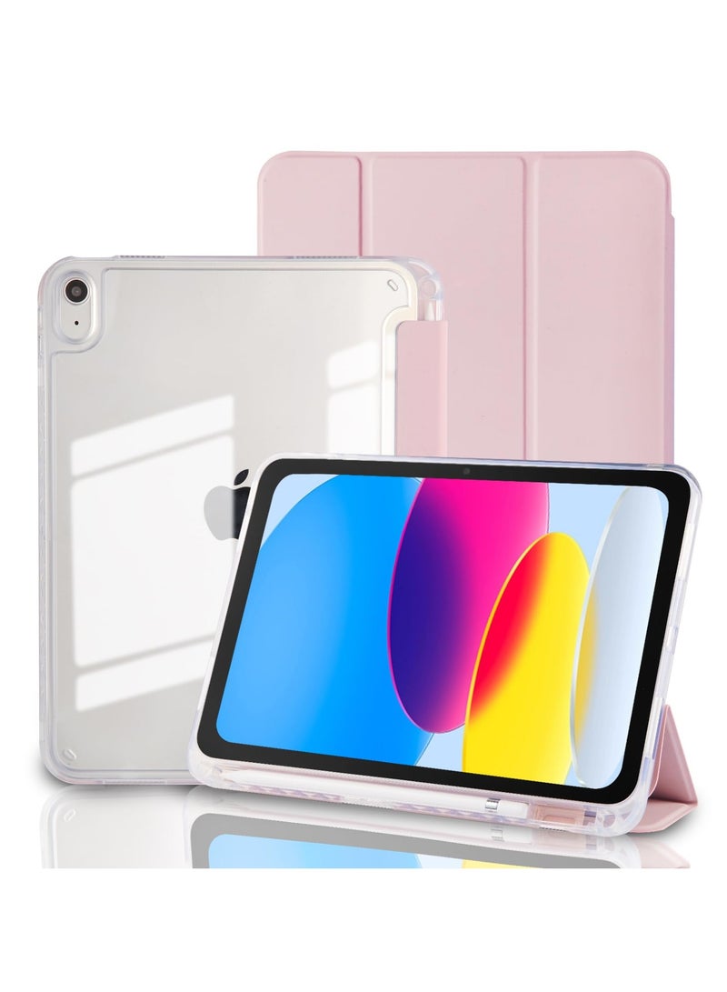 for iPad 2025 (11th) 11 inch / 2022 (10th) 10.9 inchCase Cover ,Transparent Airbag With Pen Slot For Anti Drop, Tablet Protective Cover, Triple Fold Multi Angle Design, Automatic Wake-up/sleep, Soft Leather，Pink - Image 1