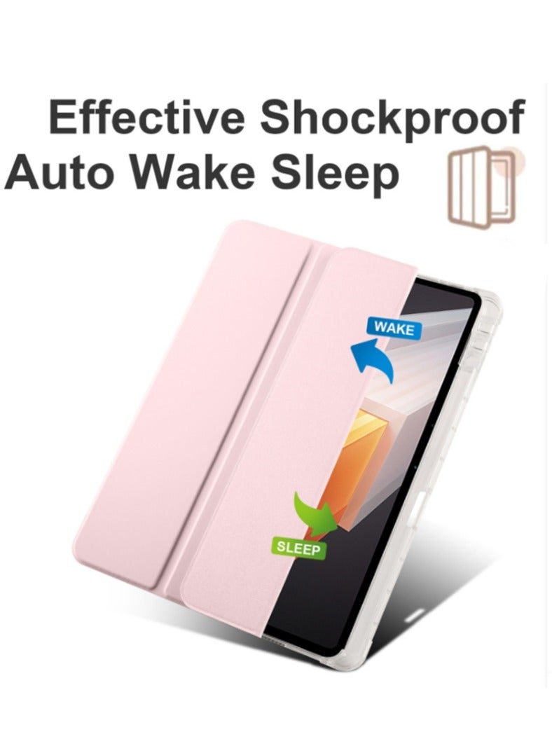 for iPad 2025 (11th) 11 inch / 2022 (10th) 10.9 inchCase Cover ,Transparent Airbag With Pen Slot For Anti Drop, Tablet Protective Cover, Triple Fold Multi Angle Design, Automatic Wake-up/sleep, Soft Leather，Pink - Image 5
