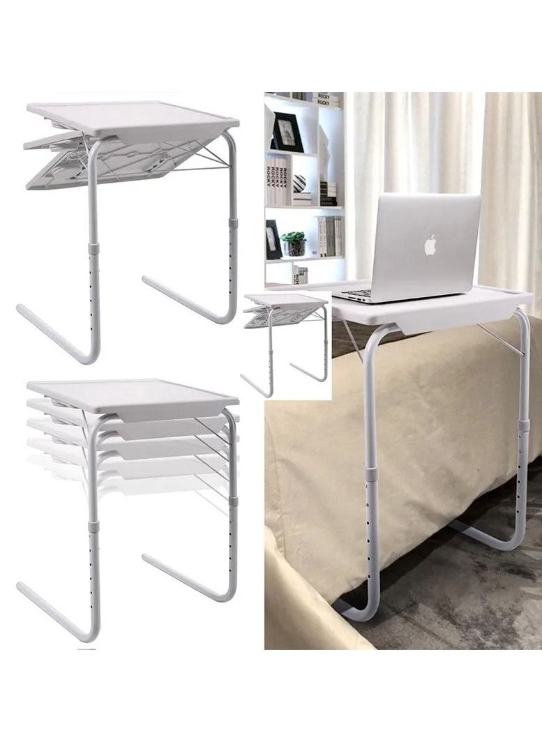DubaiGallery - Foldable Assembled Table Mate TV Tray Portable Folding Snack Table Adjustable Sofa Side Table Bed Laptop Desk Table for Breakfast Home Use White - Image 1