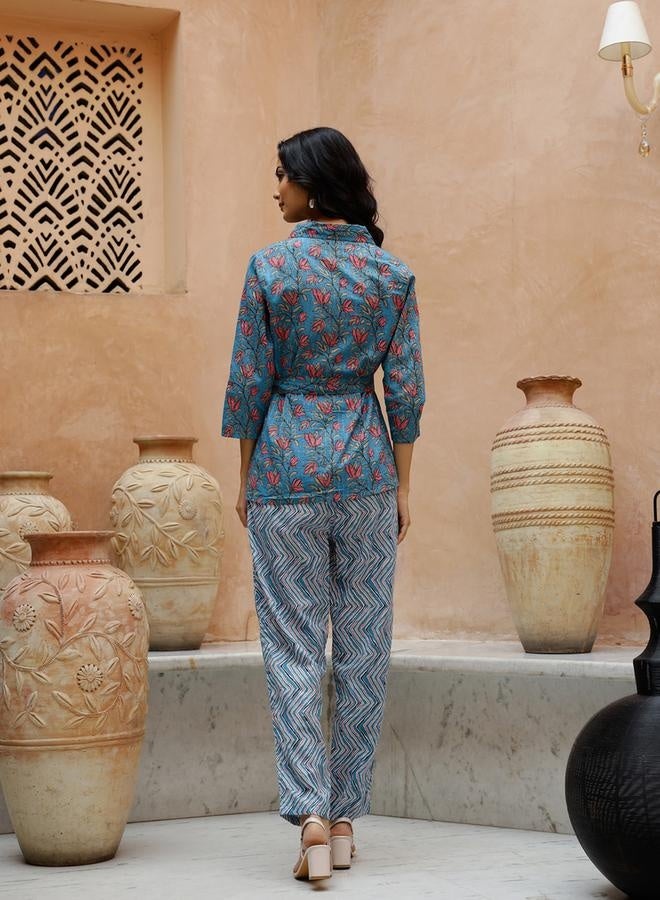 sanskrutihomes Floral Printed Spread Collar Shirt With Trousers Co-Ords - Image 5