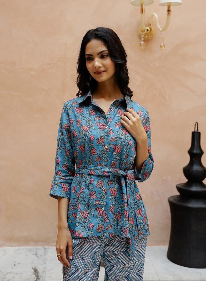sanskrutihomes Floral Printed Spread Collar Shirt With Trousers Co-Ords - Image 4