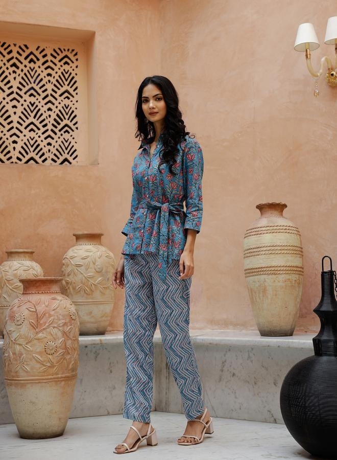 sanskrutihomes Floral Printed Spread Collar Shirt With Trousers Co-Ords - Image 1
