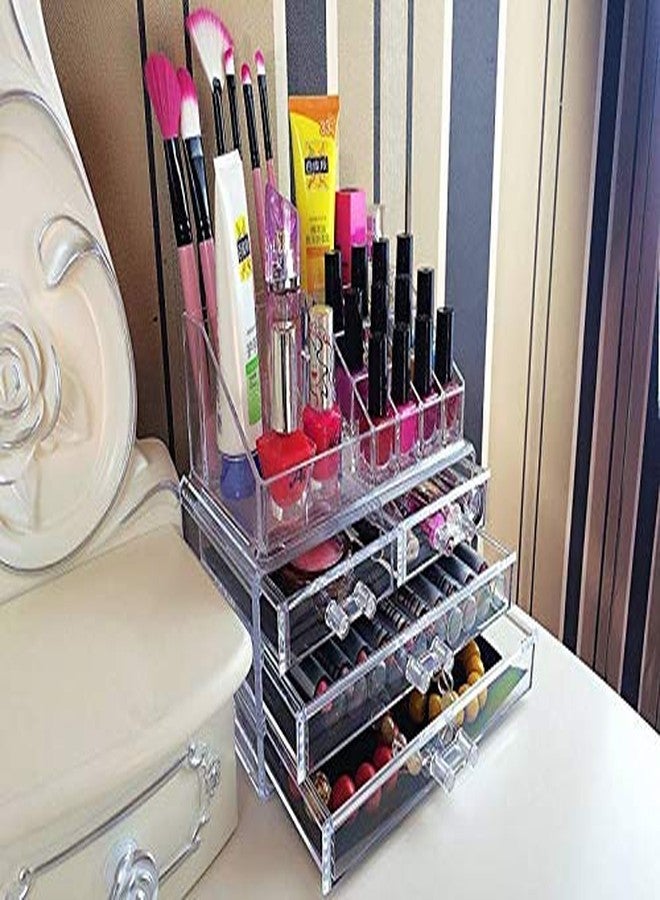 FosCadit 4 Drawer & 16 Compartment Acrylic Cosmetic Makeup Jewellery Lipstick Storage Box, 25x16x20cm (Transparent) - Image 4