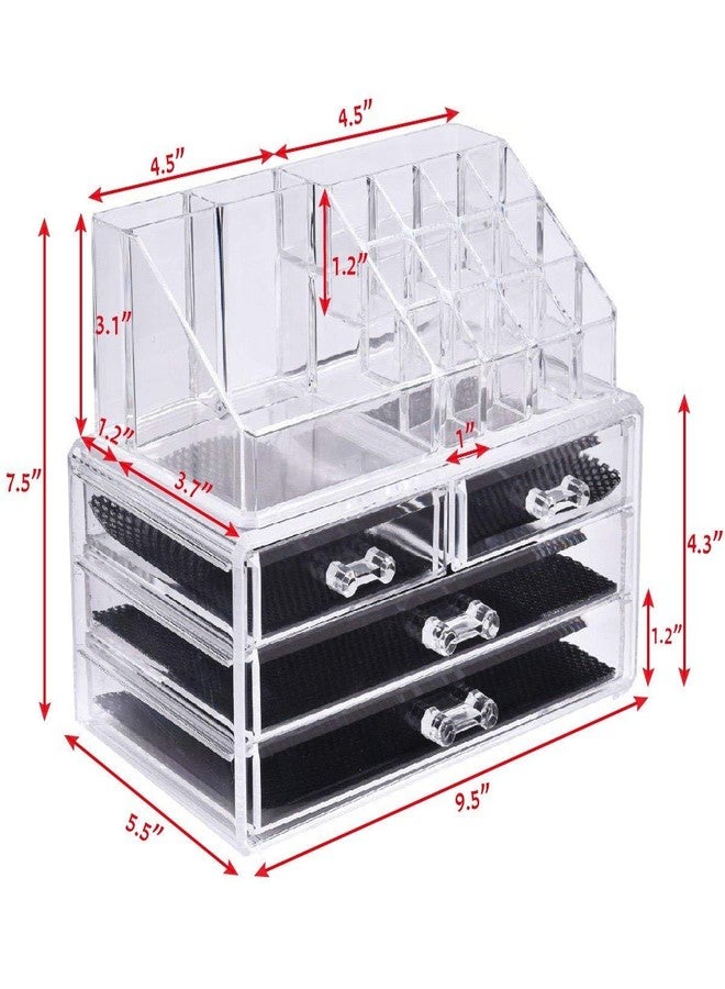 FosCadit 4 Drawer & 16 Compartment Acrylic Cosmetic Makeup Jewellery Lipstick Storage Box, 25x16x20cm (Transparent) - Image 3
