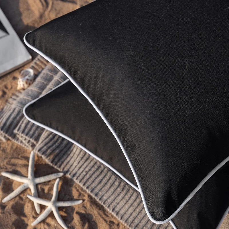 Phantoscope Pack of 2 Outdoor Waterproof Solid Throw Decorative Pillow Cover Decorative Square Outdoor Pillows Cushion Case Patio Pillows for Couch Tent (20''x20'', Black) - Image 2