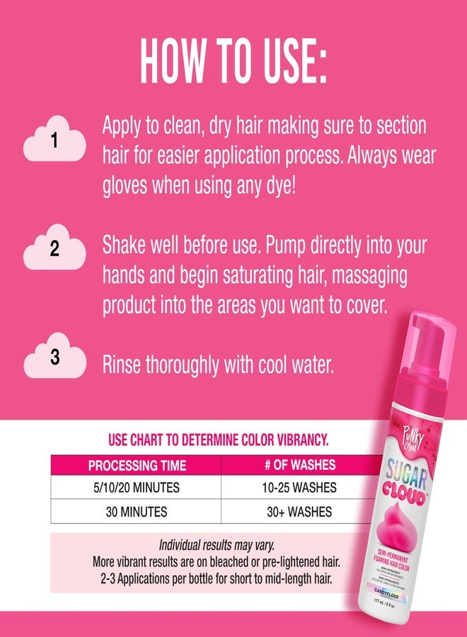 Punky Sugar Cloud Semi-Permanent Foam Hair Color, CandyFloss - Vibrant Hair Dye for Long-Lasting Color, Easy Application Foam Hair Dye, 6 fl oz. - Image 4