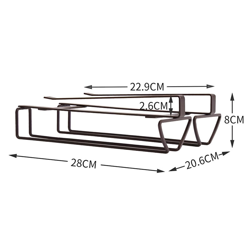 Double Row Glass Holder - Black metal under-cabinet rack designed for stemware, no drilling needed, compact 28x20.6x8 cm size, ideal for modern kitchens seeking elegant storage solutions. - Image 2