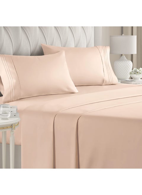 Full Size Sheet Set - Breathable  cooling Sheets - Hotel Luxury Bed Sheets - Extra Soft - Deep Pockets - Easy Fit - 4 Piece Set - Wrinkle Free - comfy - cream Pink Bed Sheets
