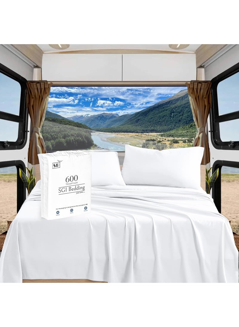 SGI bedding SGI bedding 600 Thread Count 4 Piece 100 Egyptian Cotton RV King Size Sheets Set 15 Deep Pocket Sheet Set Premium Breathable Soft and HotelQuality Luxury Sheets  White 