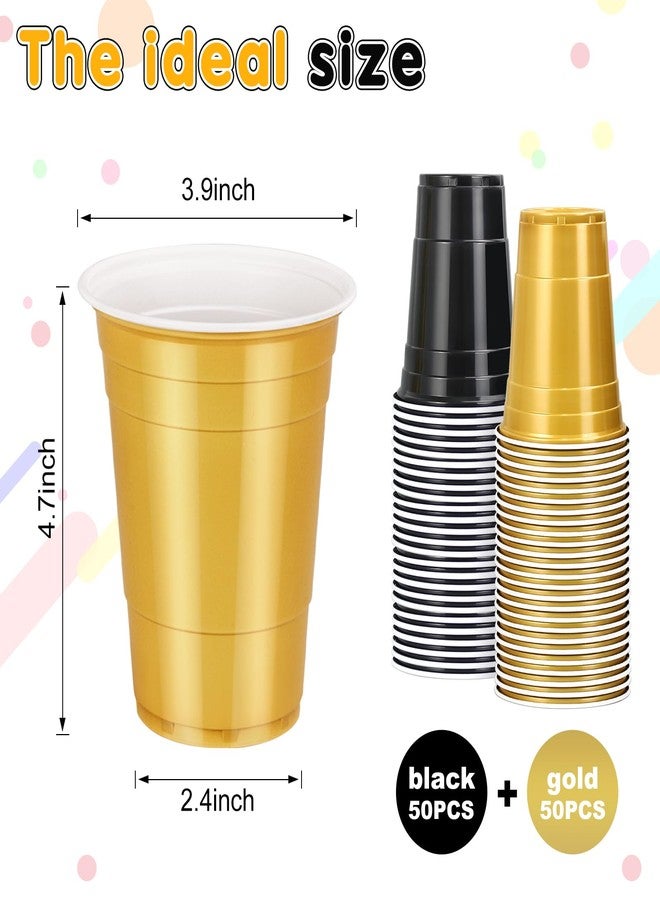 YOIYINI 100Pcs 16 oz Graduation Cups Gold and Black,Party Drinking Cups,Disposable Black and Gold Cup,Black Party Cup for Graduation,Birthday,Wedding,Barbecues Picnics,Easter - Image 2