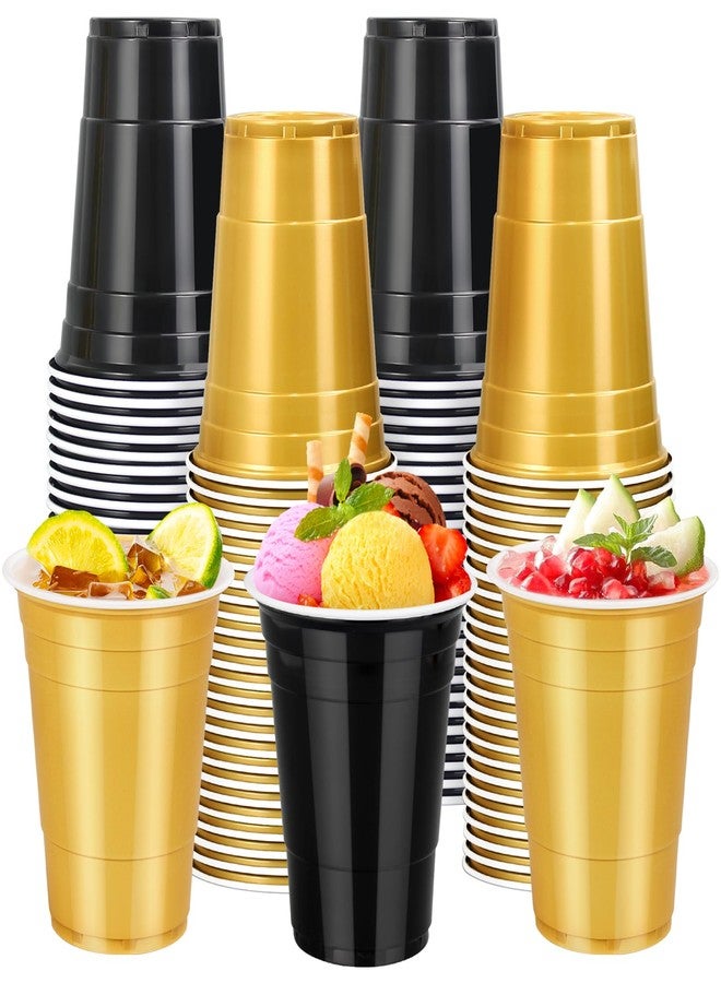 YOIYINI 100Pcs 16 oz Graduation Cups Gold and Black,Party Drinking Cups,Disposable Black and Gold Cup,Black Party Cup for Graduation,Birthday,Wedding,Barbecues Picnics,Easter - Image 1