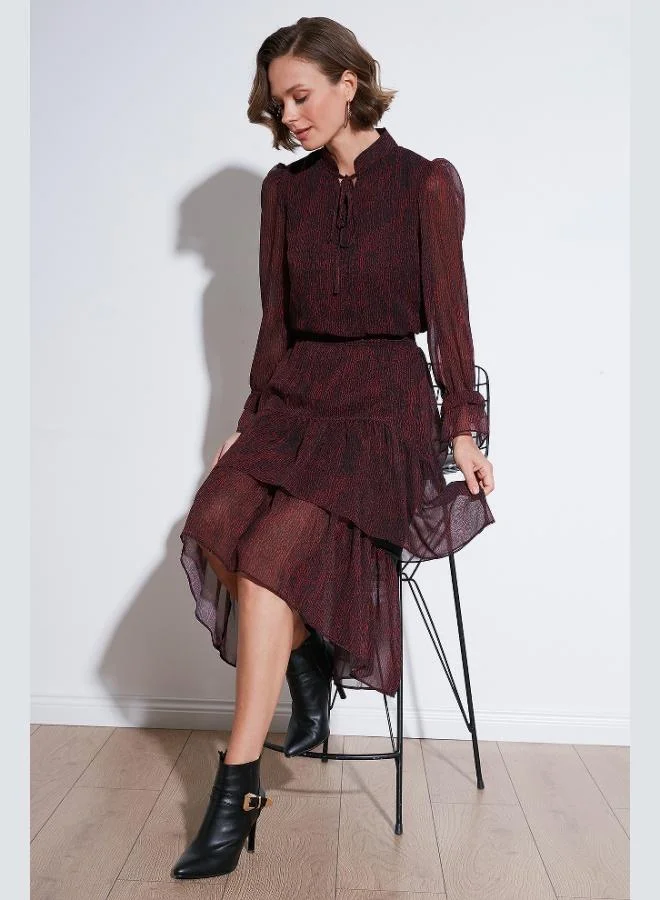 Lela Lela Regular Fit Halter Neck Ruffled Chiffon Midi Dress Women's Dress 611EL1449