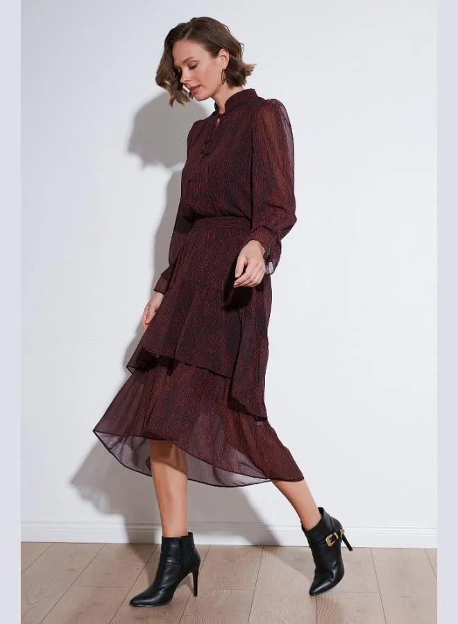 Lela Lela Regular Fit Halter Neck Ruffled Chiffon Midi Dress Women's Dress 611EL1449