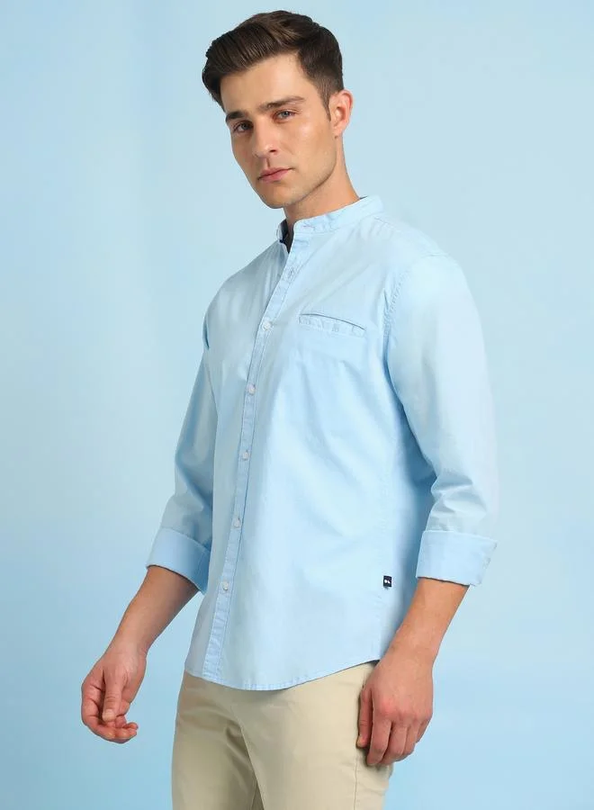 Dennis Lingo Men's Sky Blue Slim Fit Casual Spread Shirt