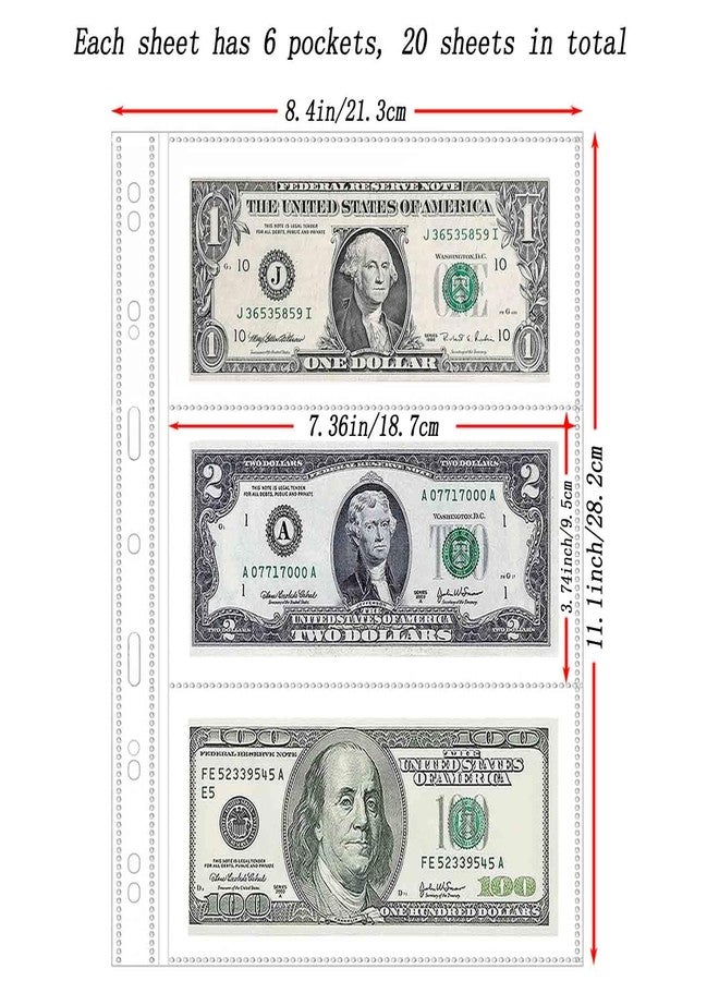 Xxmbbjy 20 Sheets 120 Pockets Currency Sleeves Paper Money Collection Supplies Pages, Currency Collecting Page with 11 Hole Coin Binder Sleeves for Coupon, Bills and Banknotes, Currency Collection Album - Image 2