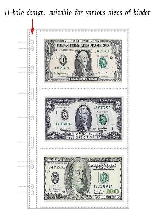 Xxmbbjy 20 Sheets 120 Pockets Currency Sleeves Paper Money Collection Supplies Pages, Currency Collecting Page with 11 Hole Coin Binder Sleeves for Coupon, Bills and Banknotes, Currency Collection Album - Image 5