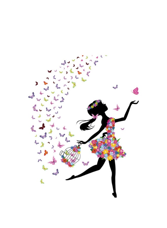 Flower Fairy Butterfly Girl Wall Stickers Colorful Umbrella Decals Room Nursery Bedroom Decor - Image 1