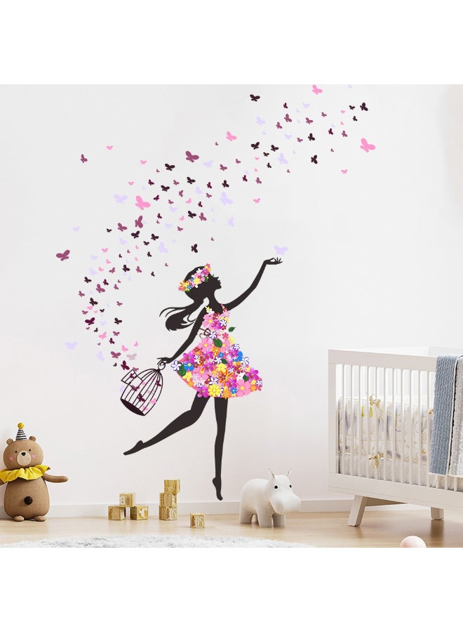 Flower Fairy Butterfly Girl Wall Stickers Colorful Umbrella Decals Room Nursery Bedroom Decor - Image 4