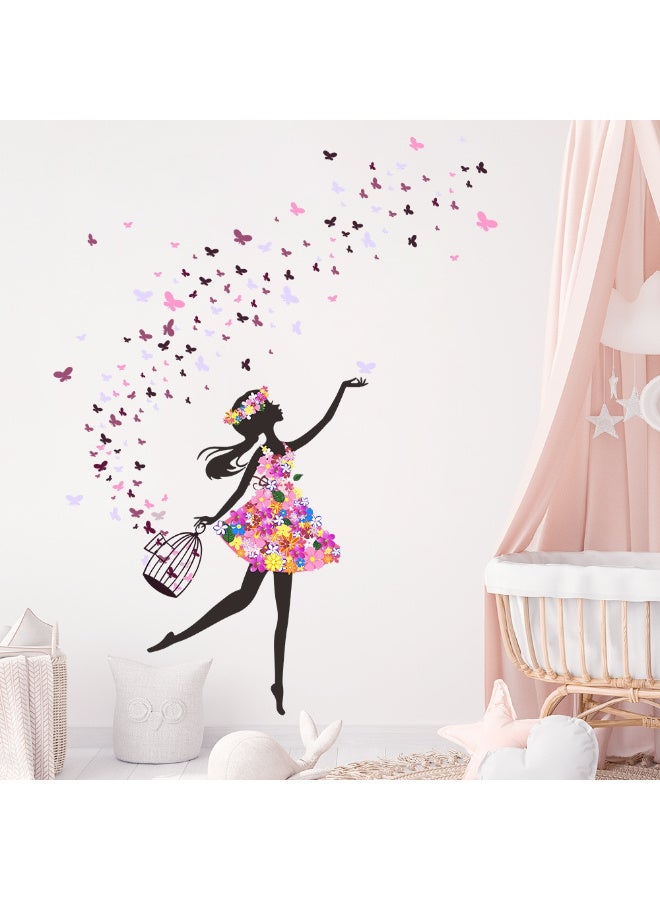 Flower Fairy Butterfly Girl Wall Stickers Colorful Umbrella Decals Room Nursery Bedroom Decor - Image 3