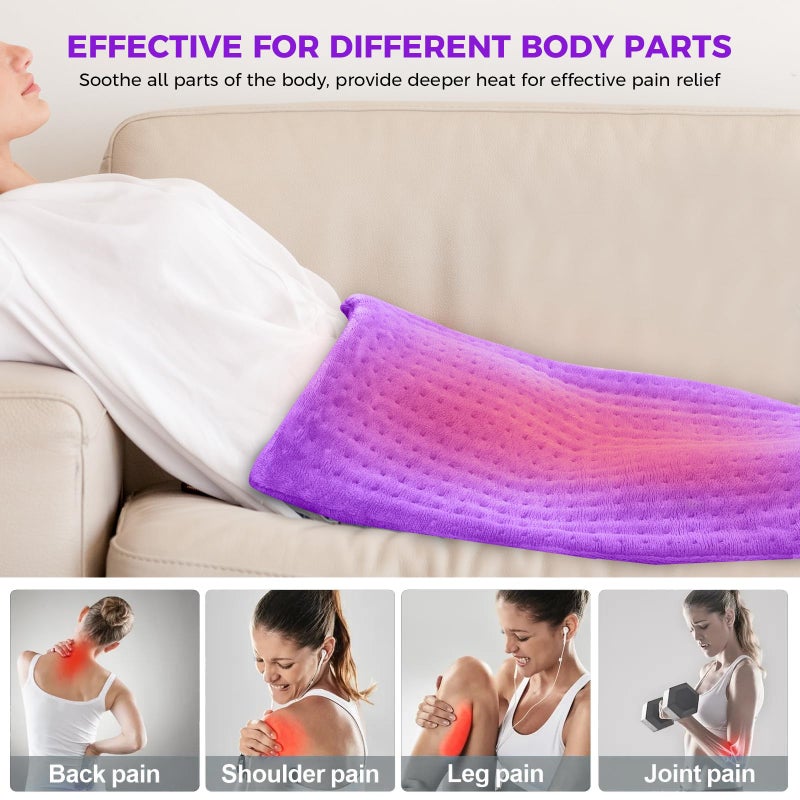 Nowwish Heating Pad For Back Pain & Cramps Relief  Moist Heat Pad For Neck & Shoulder  Auto Shut Off  Machine Washable  Gifts For Women  12''X 24"" Purple - Image 5