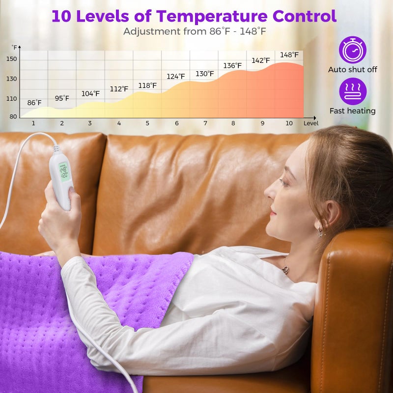 Nowwish Heating Pad For Back Pain & Cramps Relief  Moist Heat Pad For Neck & Shoulder  Auto Shut Off  Machine Washable  Gifts For Women  12''X 24"" Purple - Image 4
