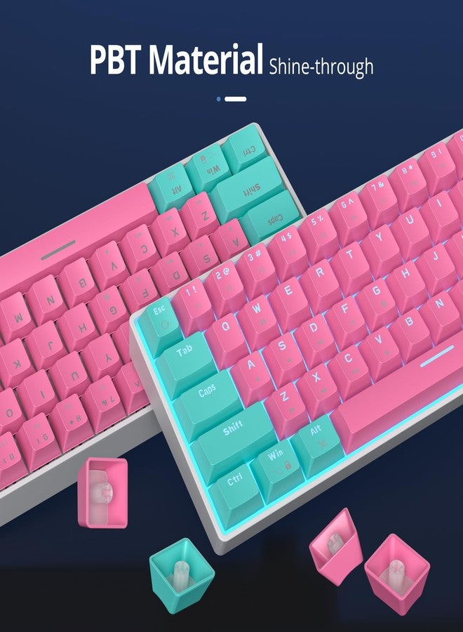 surmen 65% Percent Gaming Keyboard Mechanical with Linear Red Switch, 68-Keys Pink Mini Gaming Keyboard 60 Percent LED Light Backlit PBT Keycaps for Laptop Desktop PC Gamers (68 Miami) - Image 2