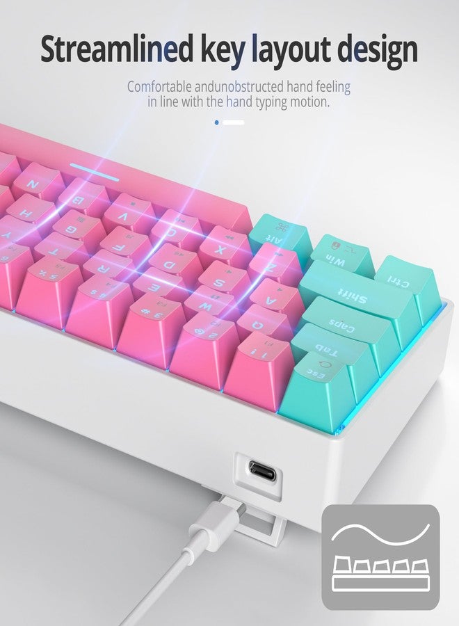 surmen 65% Percent Gaming Keyboard Mechanical with Linear Red Switch, 68-Keys Pink Mini Gaming Keyboard 60 Percent LED Light Backlit PBT Keycaps for Laptop Desktop PC Gamers (68 Miami) - Image 3
