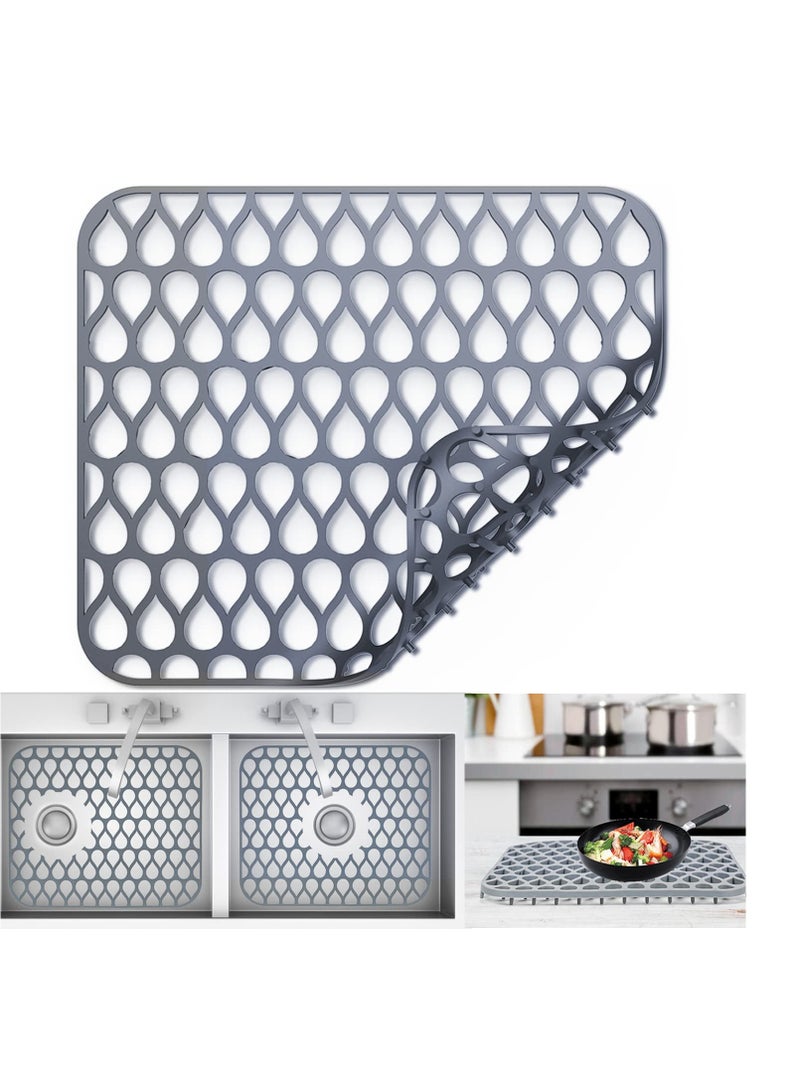إكسفور سيليكون بالوعة حامي للمطبخ ، 13 5 / 8 " س 11 5 / 8 " للطي المضادة للانزلاق بالوعة حصيرة شبكة الفولاذ المقاوم للصدأ بالوعة أسفل مزرعة - Image 1