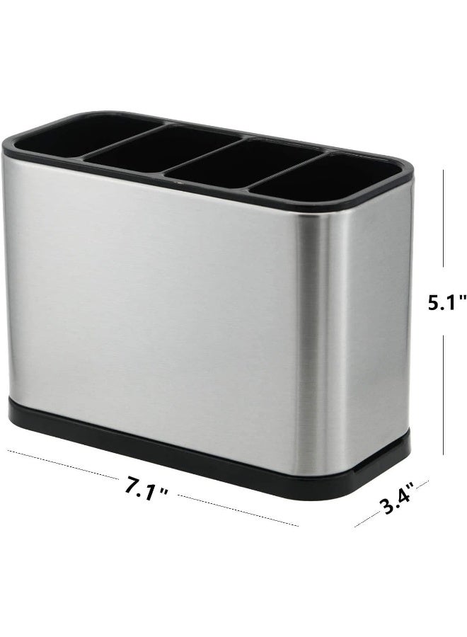 MOMENT حامل أدوات المطبخ مع 4 فواصل من الفولاذ المقاوم للصدأ منظم تخزين المطبخ حامل أدوات المائدة تصميم مضاد للانزلاق وتصريف المياه سهل التنظيف لجميع أسطح المطبخ - Image 5