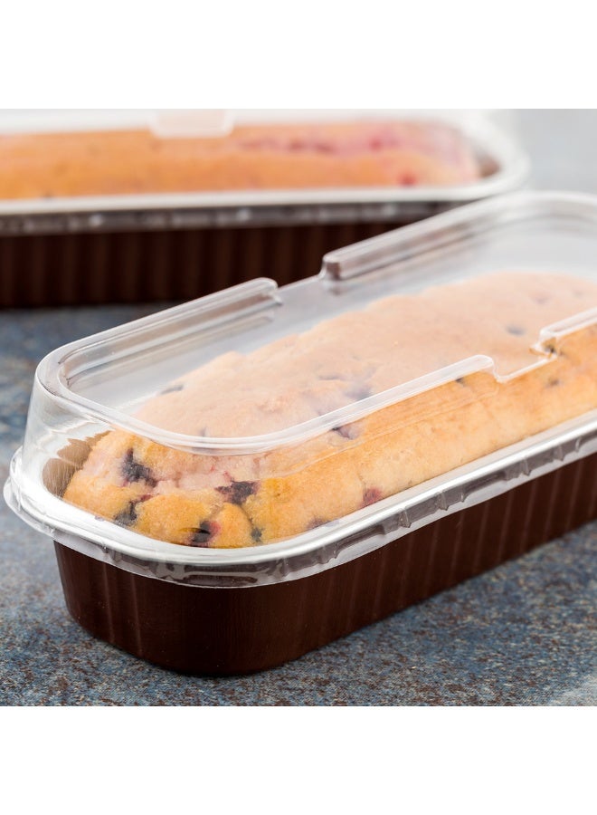 Restaurantware 6.8 Ounce 6.5 X 2.6 X 1.2 Inch Mini Cake Pans, 100 Round Baking Cup - Disposable, With Dome Lids, Coffee Brown Aluminum Cake Pans, Lightweight, For Frosted Mini Desserts  - Image 3