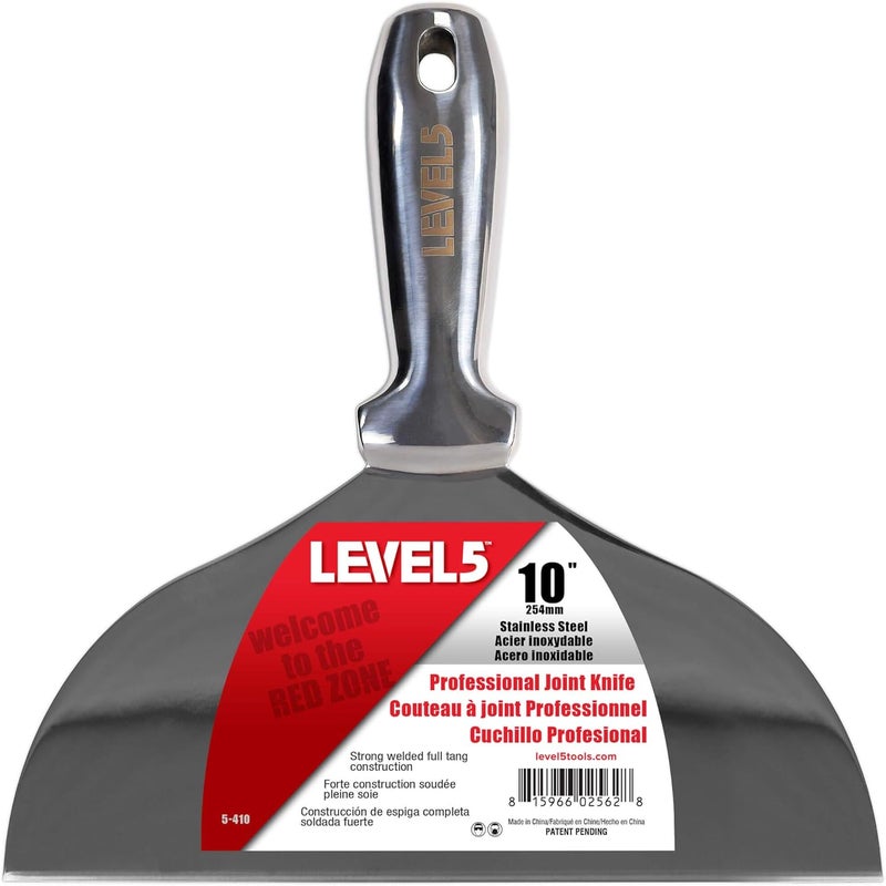 Level-5 10" All Stainless Steel Joint Knife - | Professional Grade Putty Blade, Premium Polished All-Metal, Precision Ground Edge, Ergonomic, Corrosion Resistant | 5-410 - Image 1
