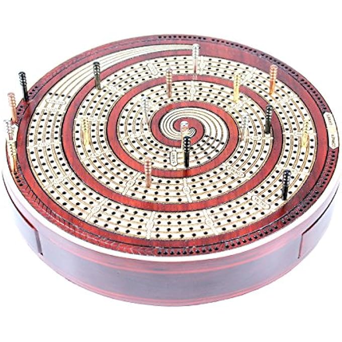 House of Cribbage Cribbage Board Spiral Design Round Shape 4 Tracks BloodwoodMaple with place for Skunks Corners  Won Games - Image 4