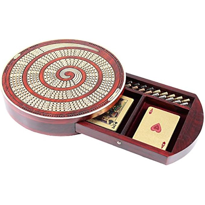House of Cribbage Cribbage Board Spiral Design Round Shape 4 Tracks BloodwoodMaple with place for Skunks Corners  Won Games - Image 5