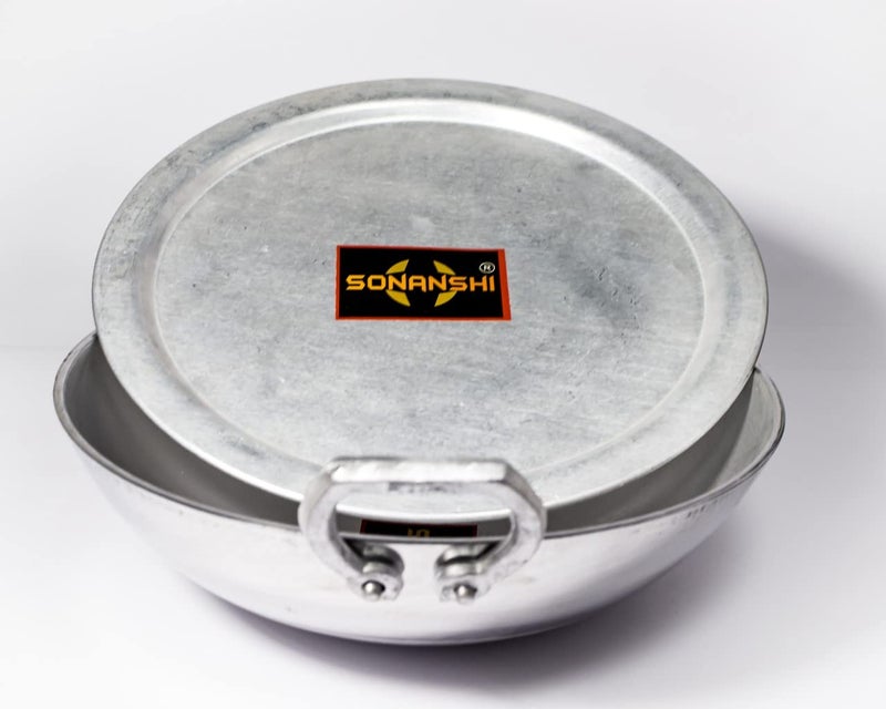 Sonanshi Sonanshi Aluminium Kadai/Frying Pan for Cooking/Tadka/Frying with LID (10 Inch Dia)  - Image 1