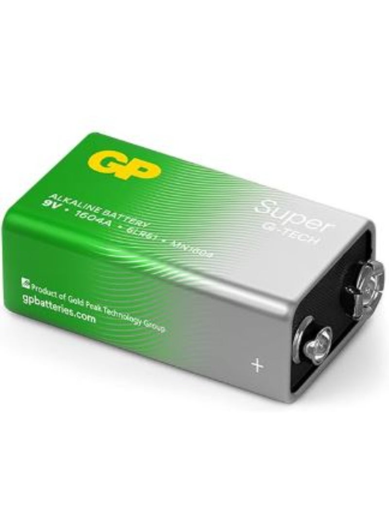 GP Super Alkaline 9 V Block Battery, Block Battery 6LR61 9 V, with High Energy Density, G-TECH Longlife Technology, Pack of 1