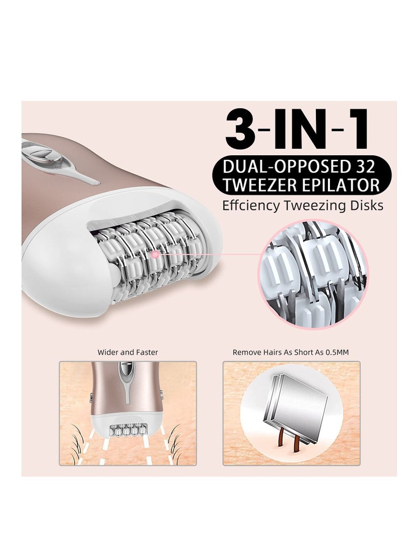 Excefore Epilator for Women Cordless Depilator Rechargeable Lady Face Shaver Hair Removal Device Arm Leg Underarm Rose Gold - Image 3