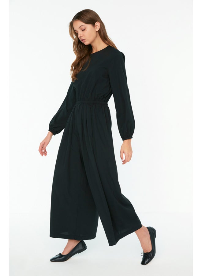 trendyol Black Elastic Waist Wide Leg Woven Jumpsuit TCTSS22TL0003 - Image 2