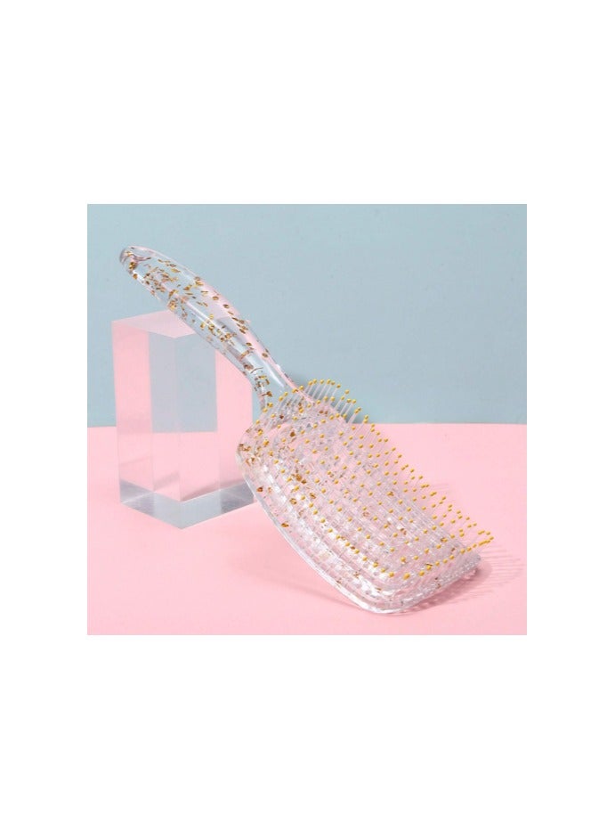 Fashionable cylindrical perforated comb with gold paste, transparent body with silver glitter for long curly hair, used for head massage and hair straightening. - Image 5