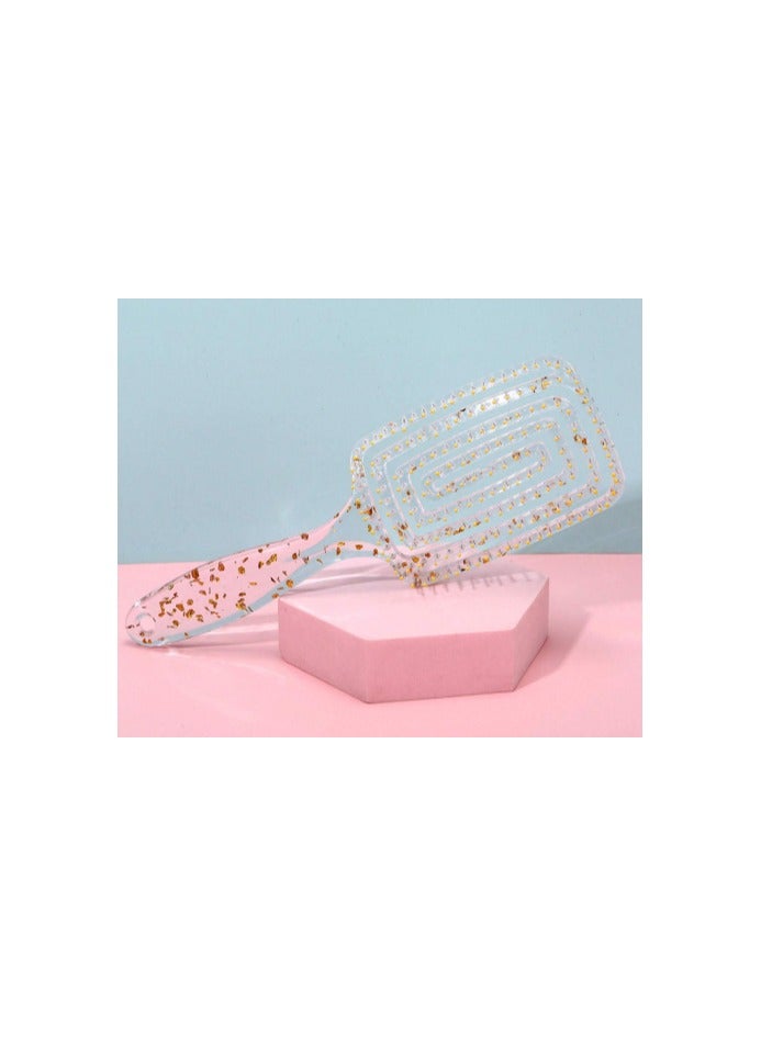 Fashionable cylindrical perforated comb with gold paste, transparent body with silver glitter for long curly hair, used for head massage and hair straightening. - Image 2