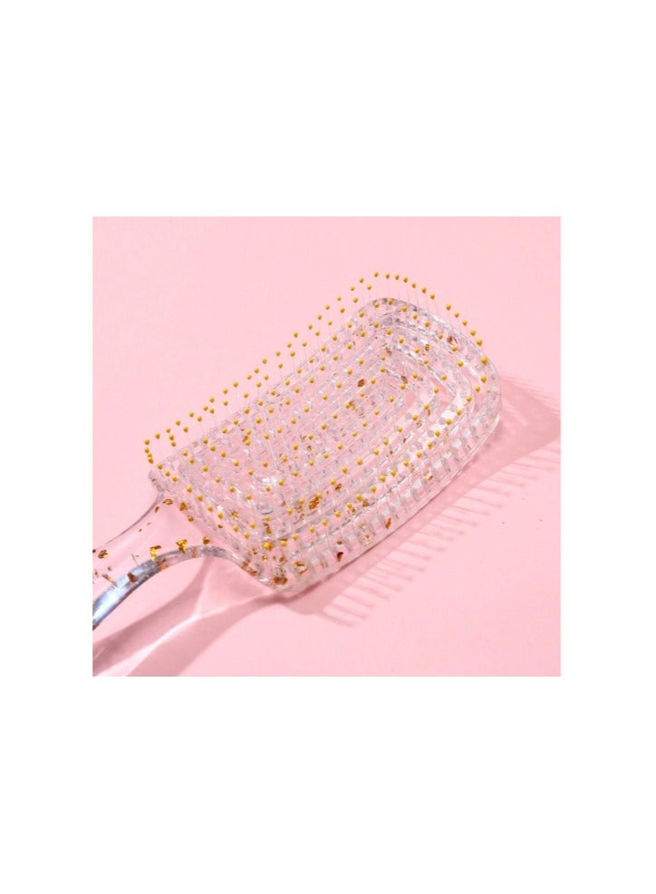 Fashionable cylindrical perforated comb with gold paste, transparent body with silver glitter for long curly hair, used for head massage and hair straightening. - Image 4